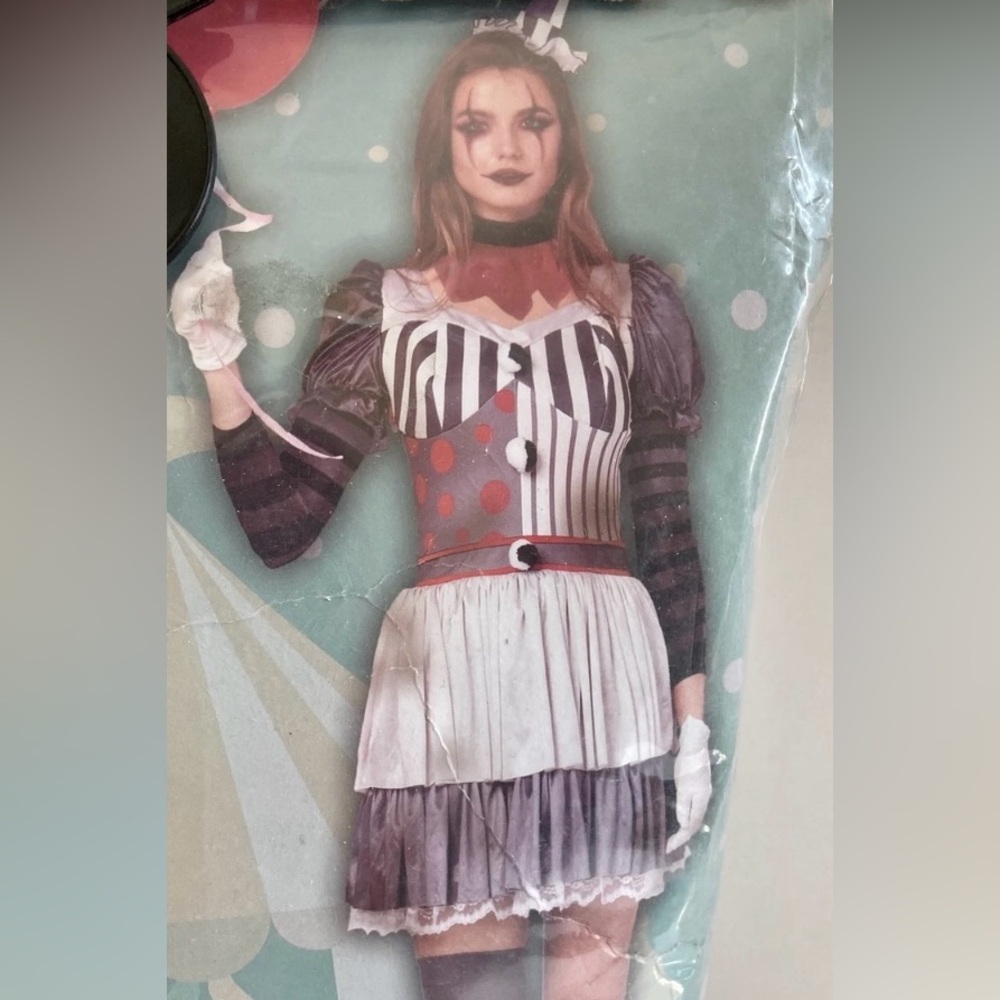 Creepy Clown Woman Dress Puff Sleeves Halloween Costume Cosplay Adult Size Large - Picture 3 of 15